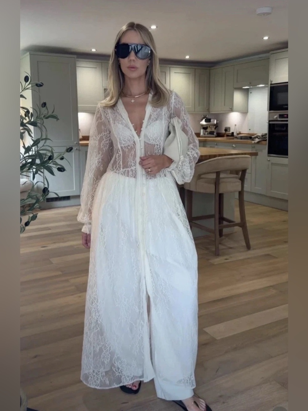 Zara White Lace Sheer Duster